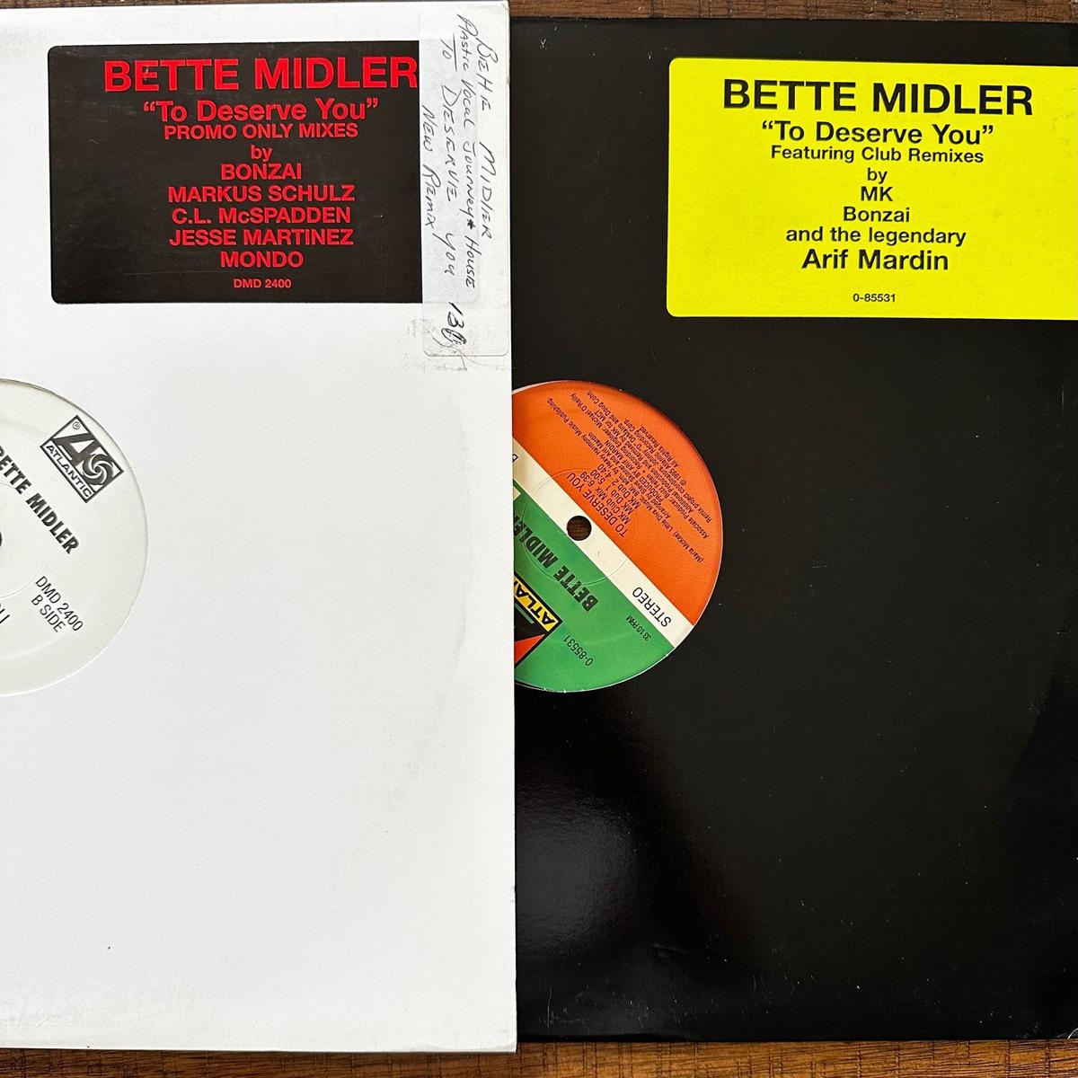 Better Midler – To Deserve You (2 original 90s 12″ Remix Vinyl) Promos Used