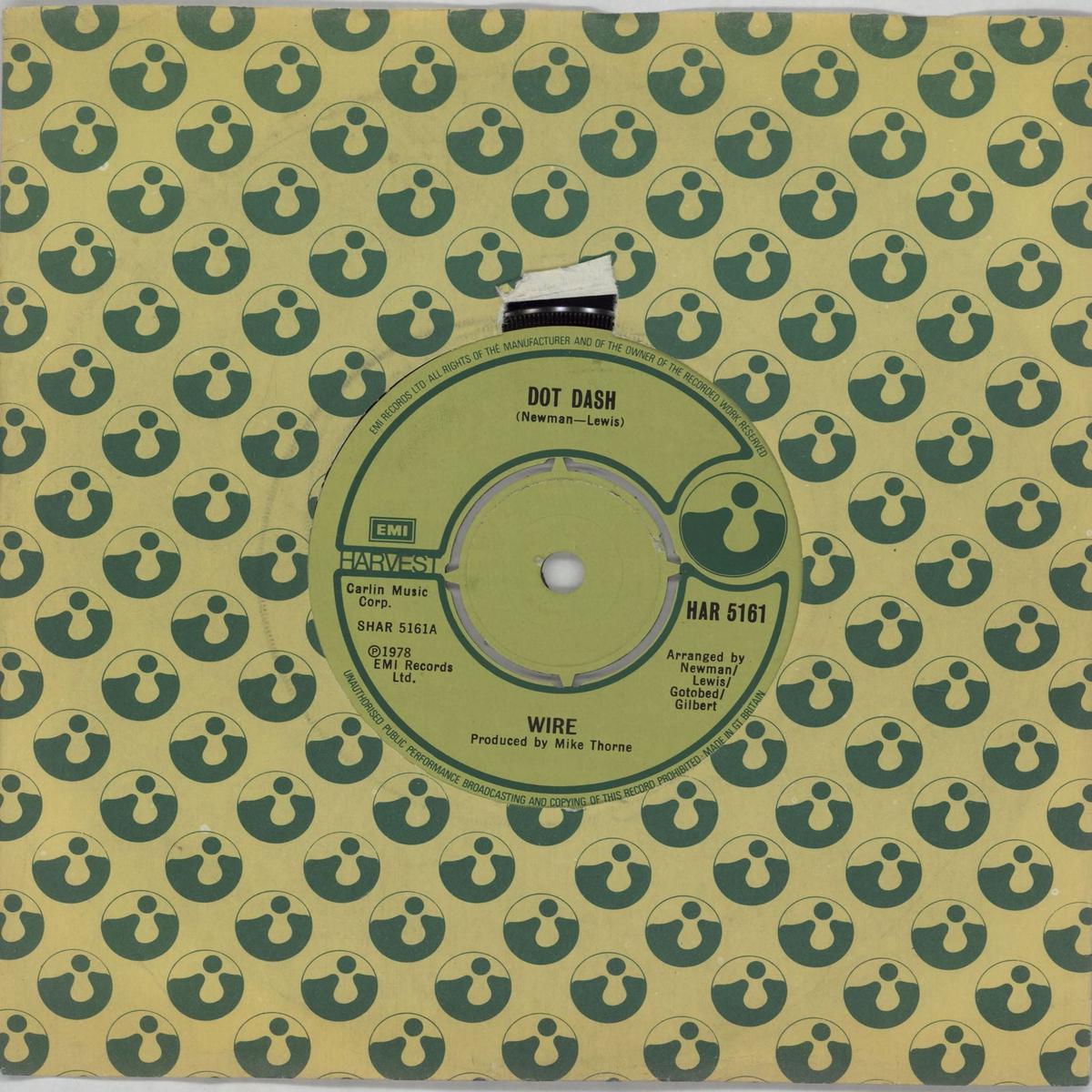 Wire Dot Dash + Harvest Sleeve UK 7" vinyl