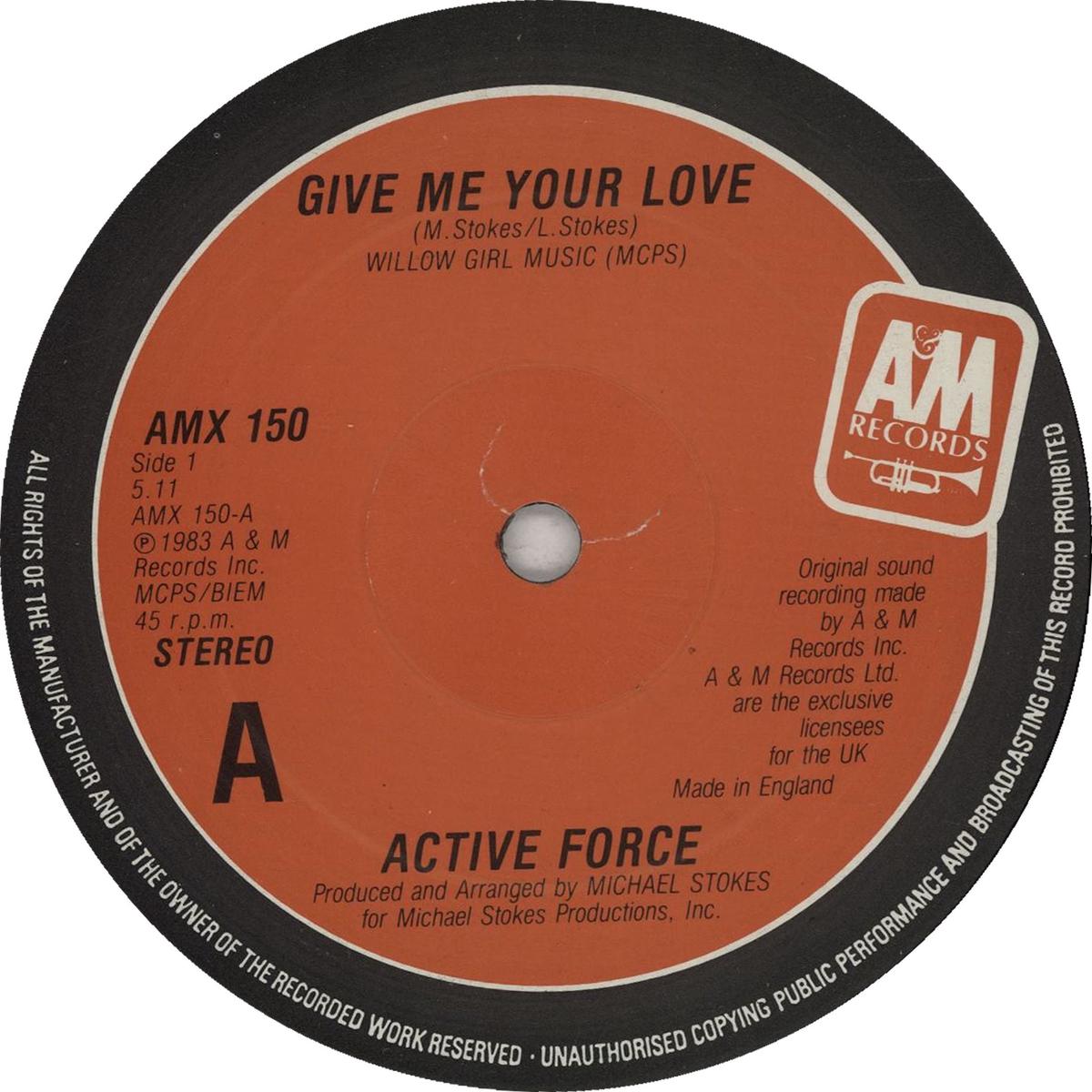 Active Force Give Me Your Love UK 12" vinyl