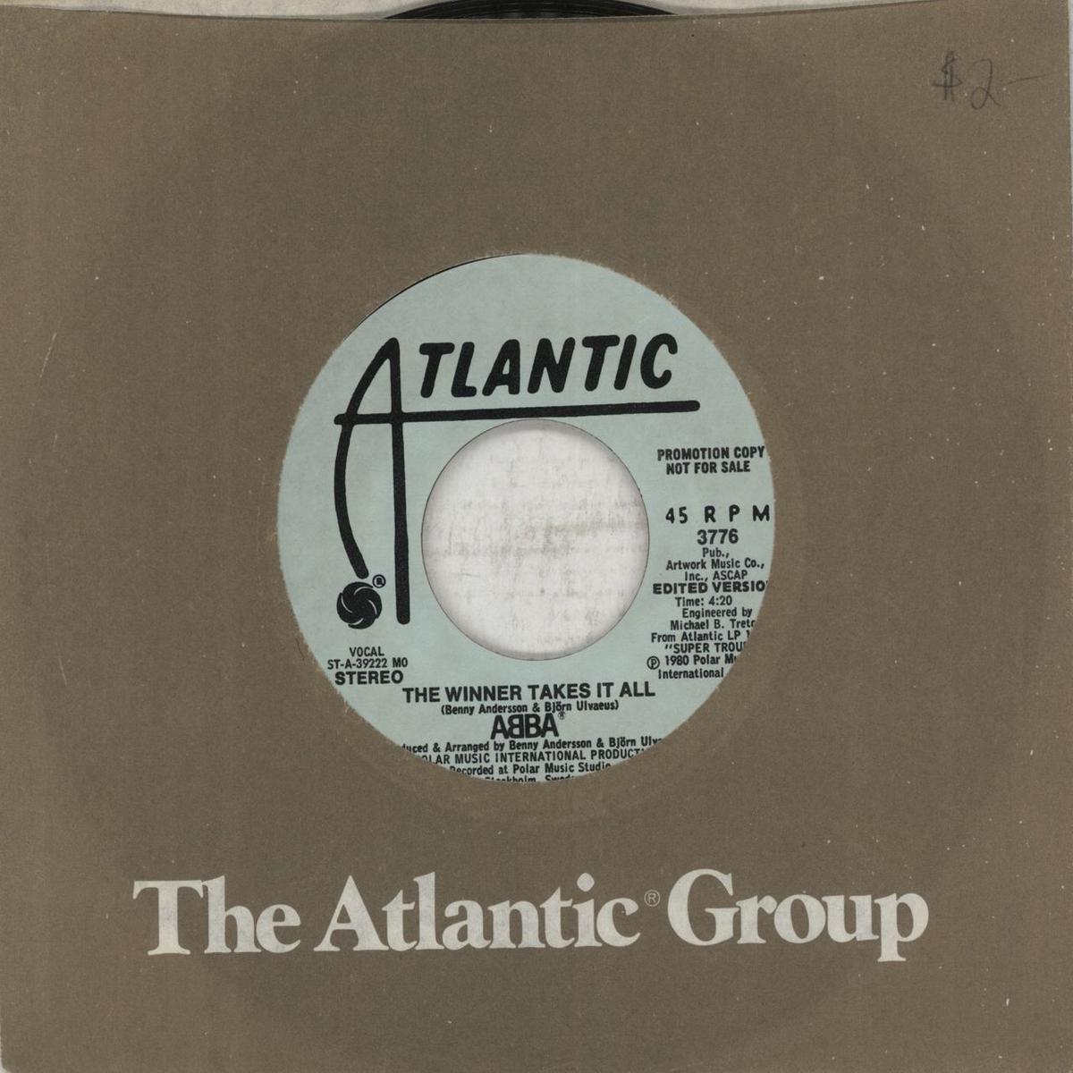 Abba The Winner Takes It All - Wide Centre  Promo 7" vinyl